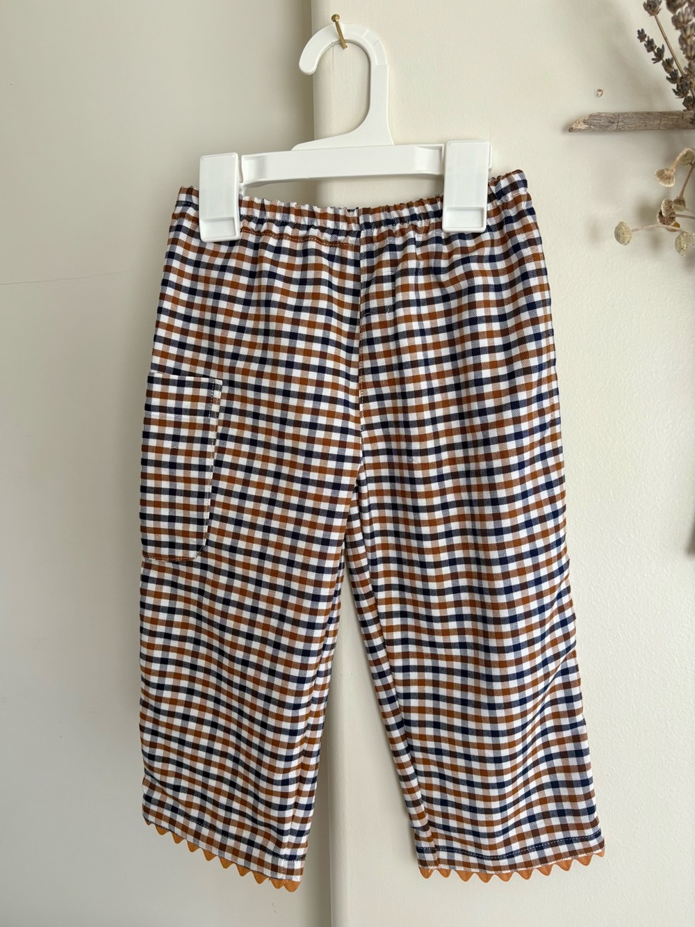 Orange & Navy Gingham toddler casual pants